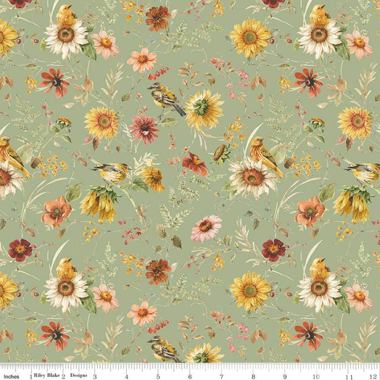 Fabric Riley Blake Green Prairie Sunflower Whispers by the Quarter Yard CD16671-GREEN